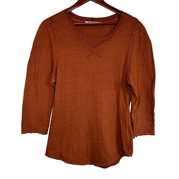 We the Free Clover Puff Shoulder Top Size XL Burnt Orange Mesa Curved Hem - Picture 3 of 13